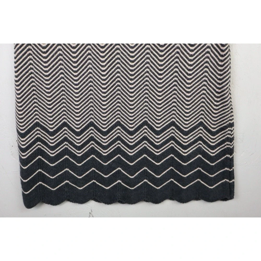 Tory Burch Kent Sweater Dress Chevron Knit Merino Wool Womens Size L Gray